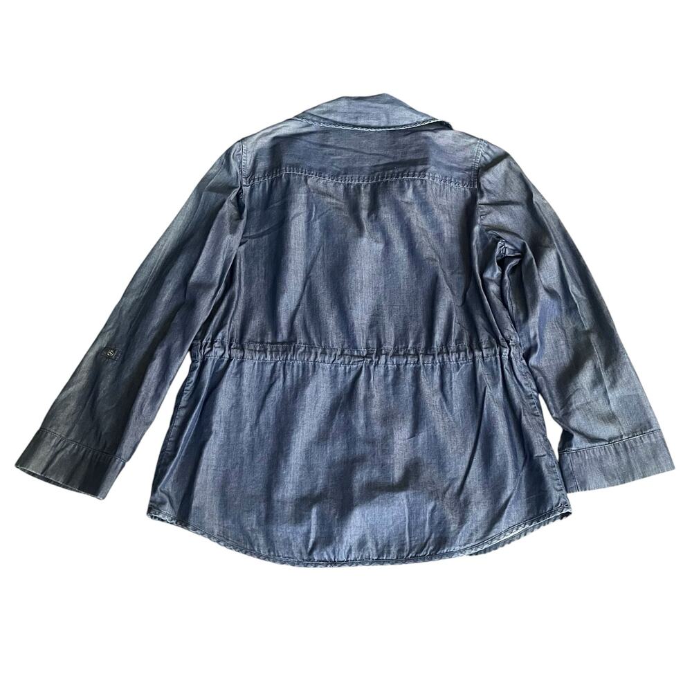 Women's Chico's Adjustable Waist Shacket Utility Jacket Blue Chambray Size 1 - Picture 3 of 6